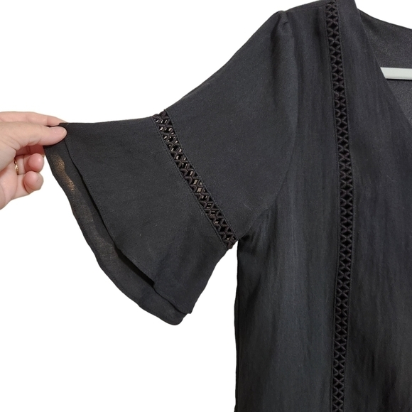 Fab'Rik Black Dress V-Neck Ruffle Flutter Sleeve Polyester, sz Lg - Picture 3 of 7